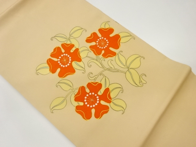 塩瀬金彩花唐草模様刺繍名古屋帯